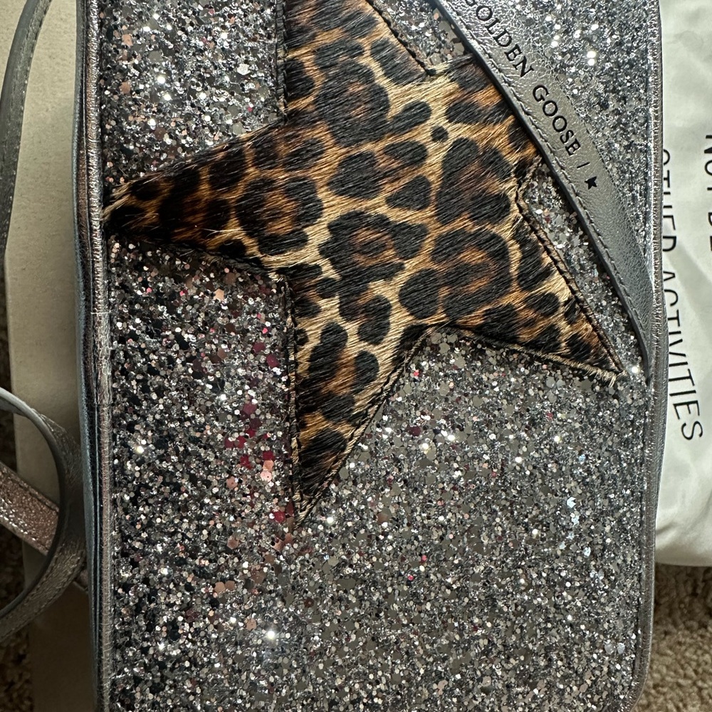 Golden Goose Glitter Crossbody Bag with Leopard Star